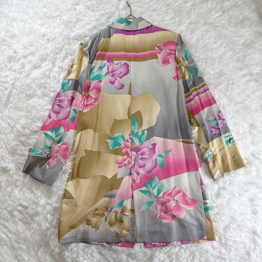 レオナール シルク100% スプリングコート 11R 花柄 絹　フラワープリント