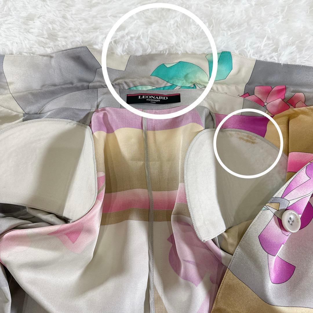 レオナール シルク100% スプリングコート 11R 花柄 絹　フラワープリント