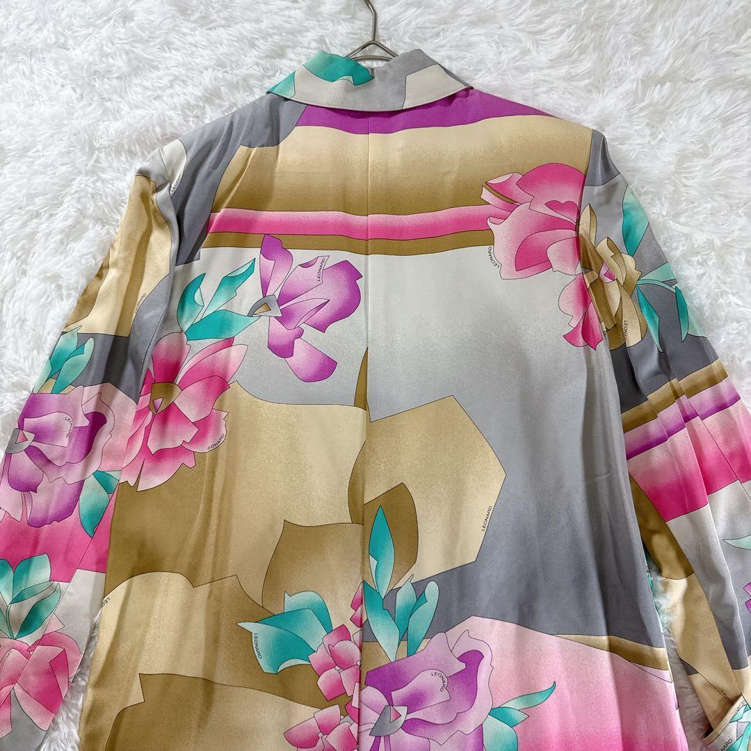 レオナール シルク100% スプリングコート 11R 花柄 絹　フラワープリント