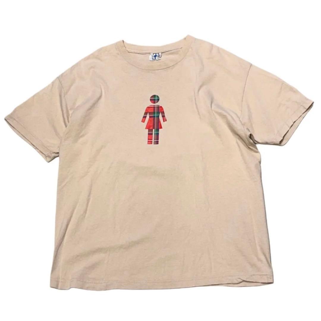 90s GIRL SKATEBOARDS ガール チェック ロゴ Tシャツ