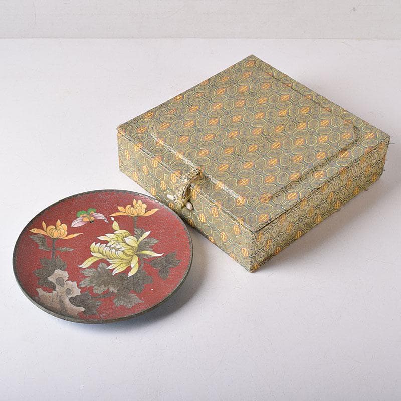 中国　古七宝琺瑯彩　花蝶文盤　皿　V　R8772