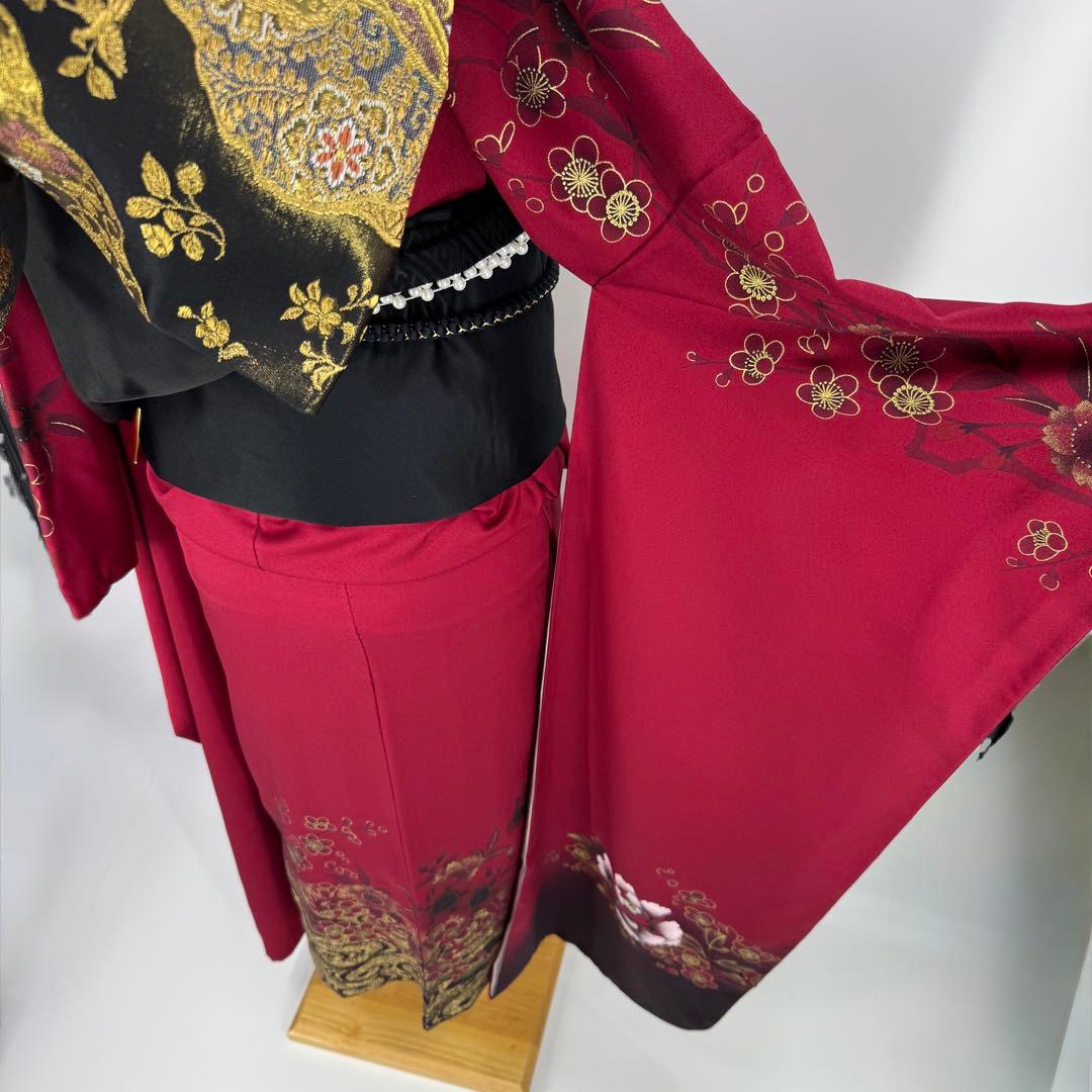 振袖豪華11点フルセット　赤系　金彩　刺繍　成人式　お正月　結婚式　いしげ