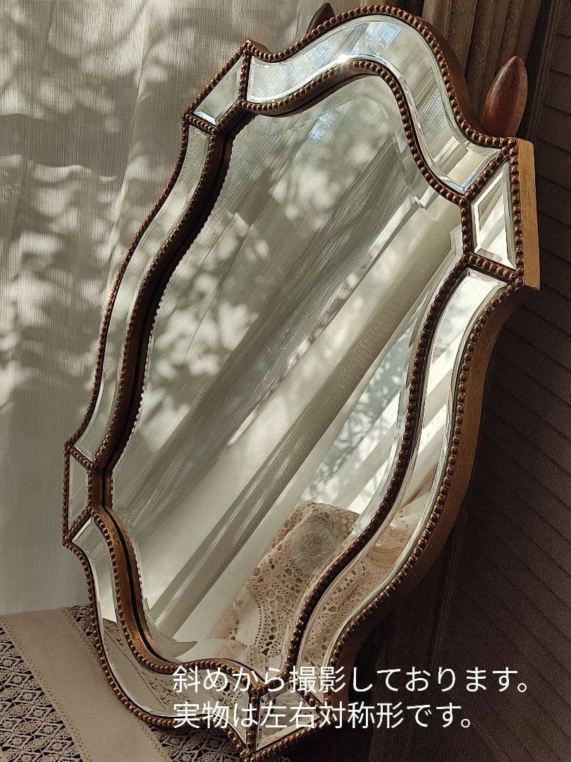 鏡　面取り　木製　ビンテージ　　アンティーク