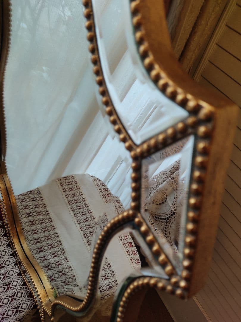 鏡　面取り　木製　ビンテージ　　アンティーク