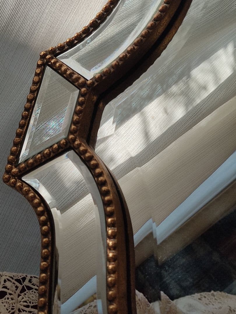 鏡　面取り　木製　ビンテージ　　アンティーク