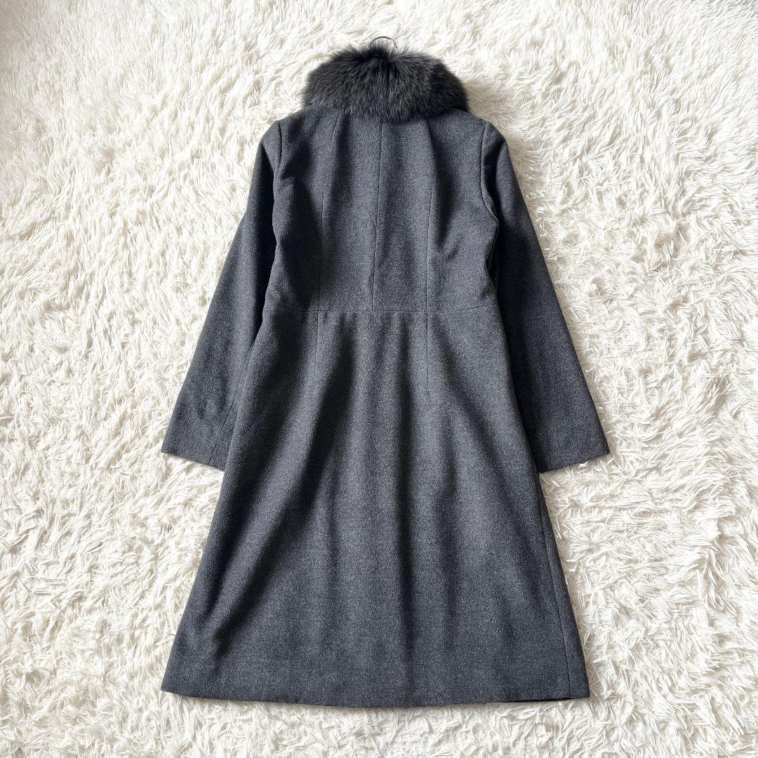 【美品】マギー フォックスファー付 ウールコート アンゴラシルク混 9号 グレー