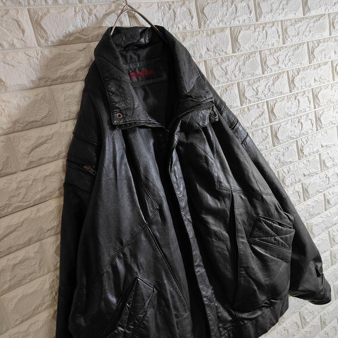 レザージャケット リアルレザー 短丈 ボンバー ブラック XL相当