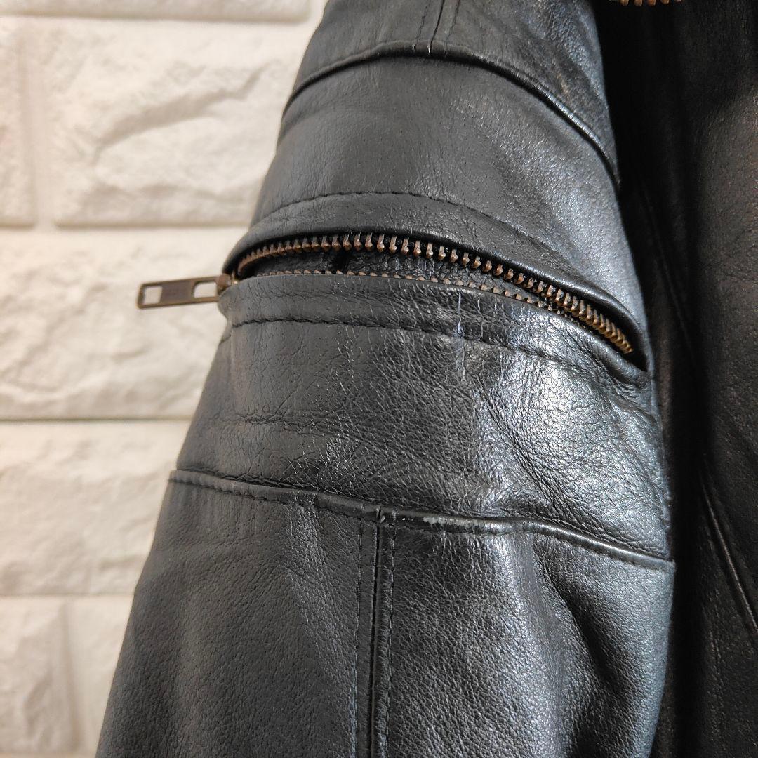 レザージャケット リアルレザー 短丈 ボンバー ブラック XL相当