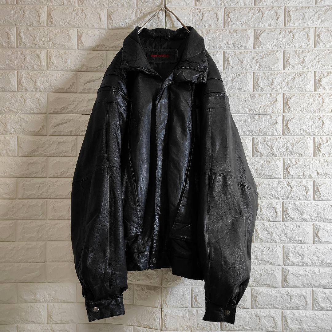 レザージャケット リアルレザー 短丈 ボンバー ブラック XL相当