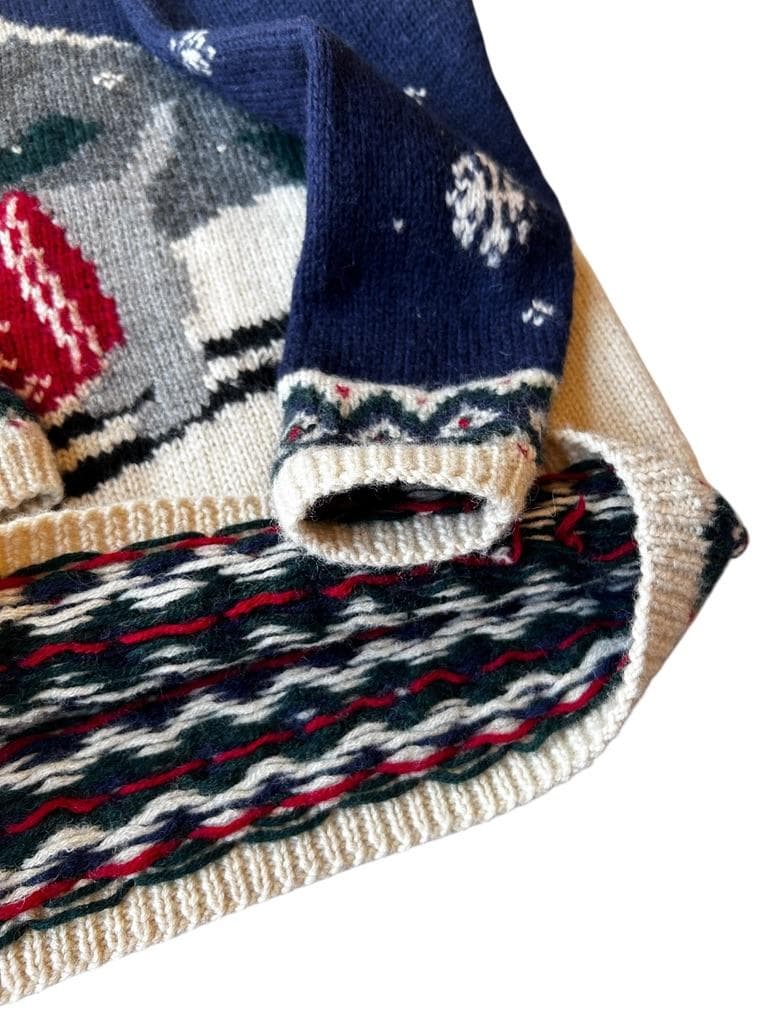 専用90s ビンテージ☆LAUREN 犬柄 雪柄 風景画 ニットセーター S