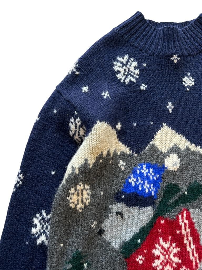 専用90s ビンテージ☆LAUREN 犬柄 雪柄 風景画 ニットセーター S
