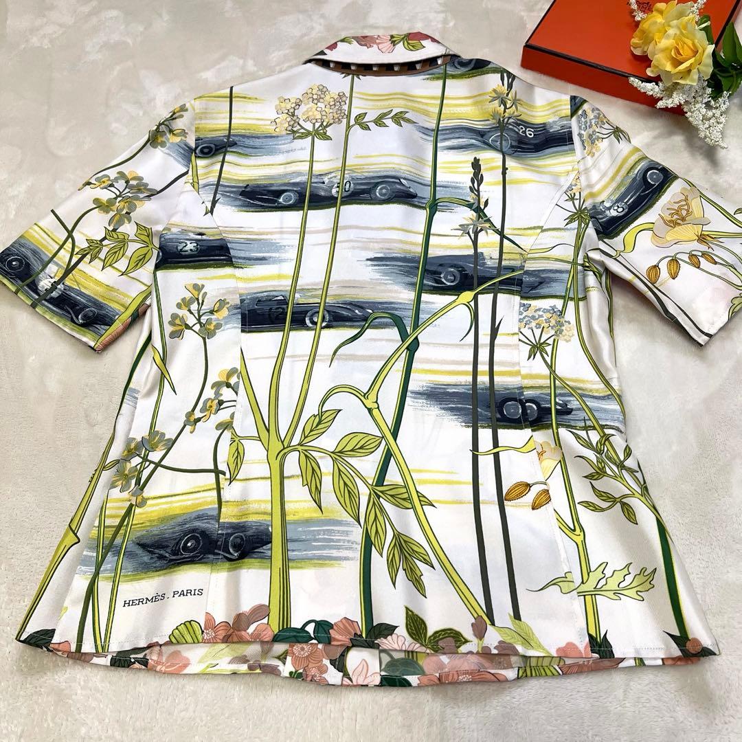 【超美品✨】HERMES★シルク★半袖 ブラウス★総柄★34