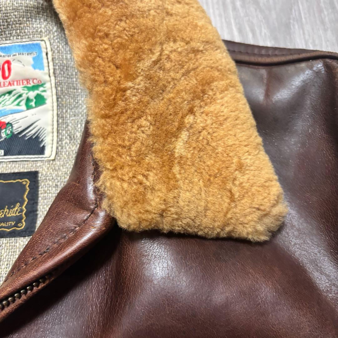 送料込 エアロレザー ホースハイド スポーツ レザージャケット ボアえり 40