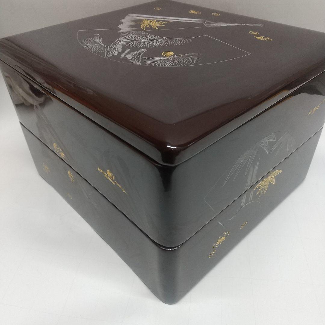 川連漆器 二段本重 八寸 沈金蒔絵 本漆 天然木 溜内古代朱