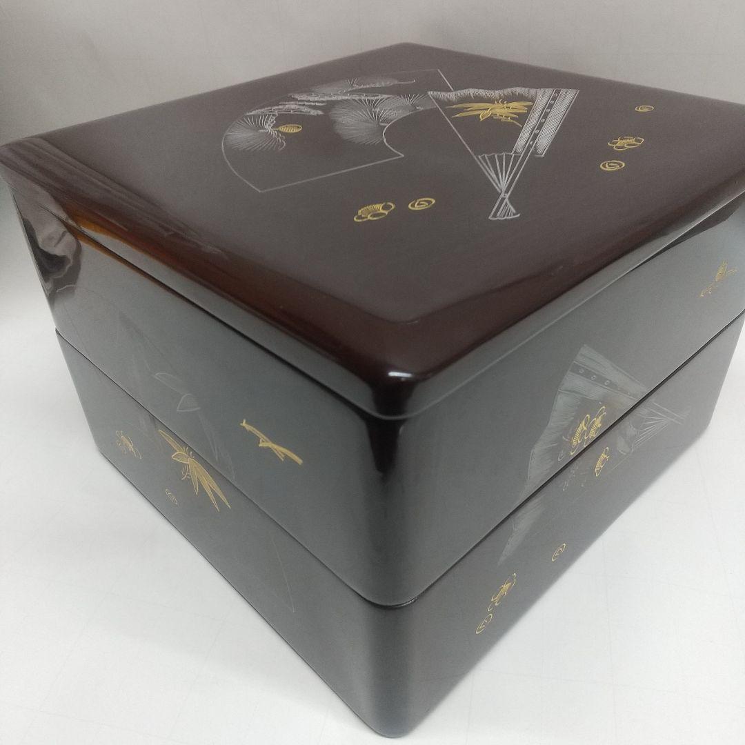 川連漆器 二段本重 八寸 沈金蒔絵 本漆 天然木 溜内古代朱