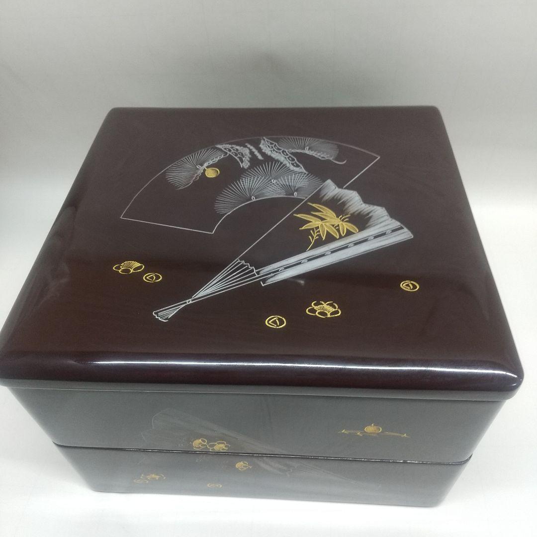 川連漆器 二段本重 八寸 沈金蒔絵 本漆 天然木 溜内古代朱