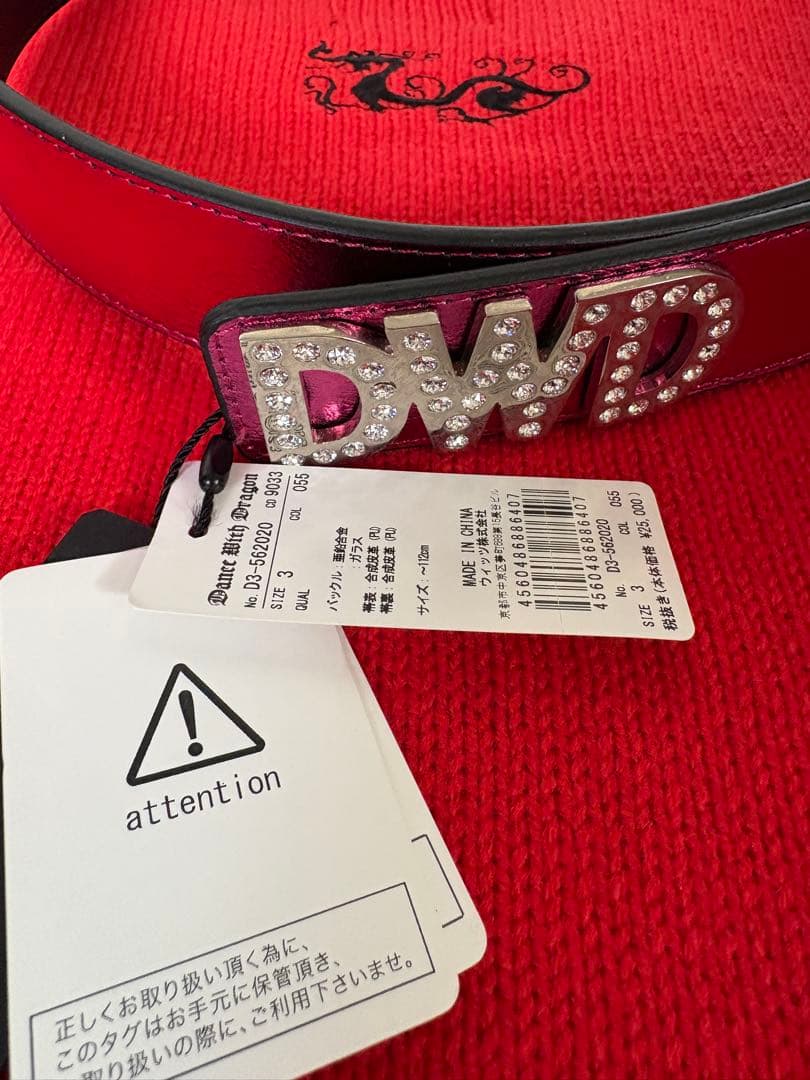 DWD ストーン付きベルト L 黒/ピンク