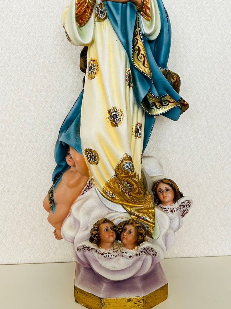 【超超希少激安】✞無原罪の御宿り 胸に手を当てる聖母マリア像　天使　宗教彫刻