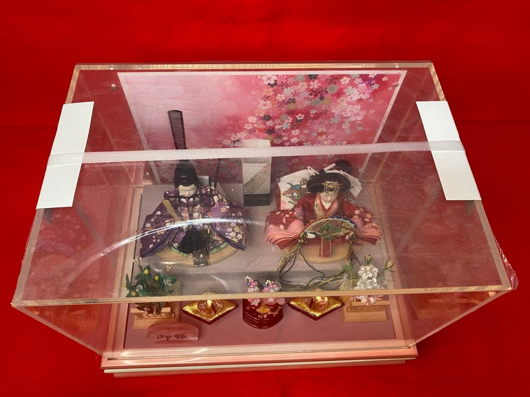 おぼこ　雛人形ガラスケース親王飾り・サイズ間口約３８×奥行約２７×高さ約２９㎝