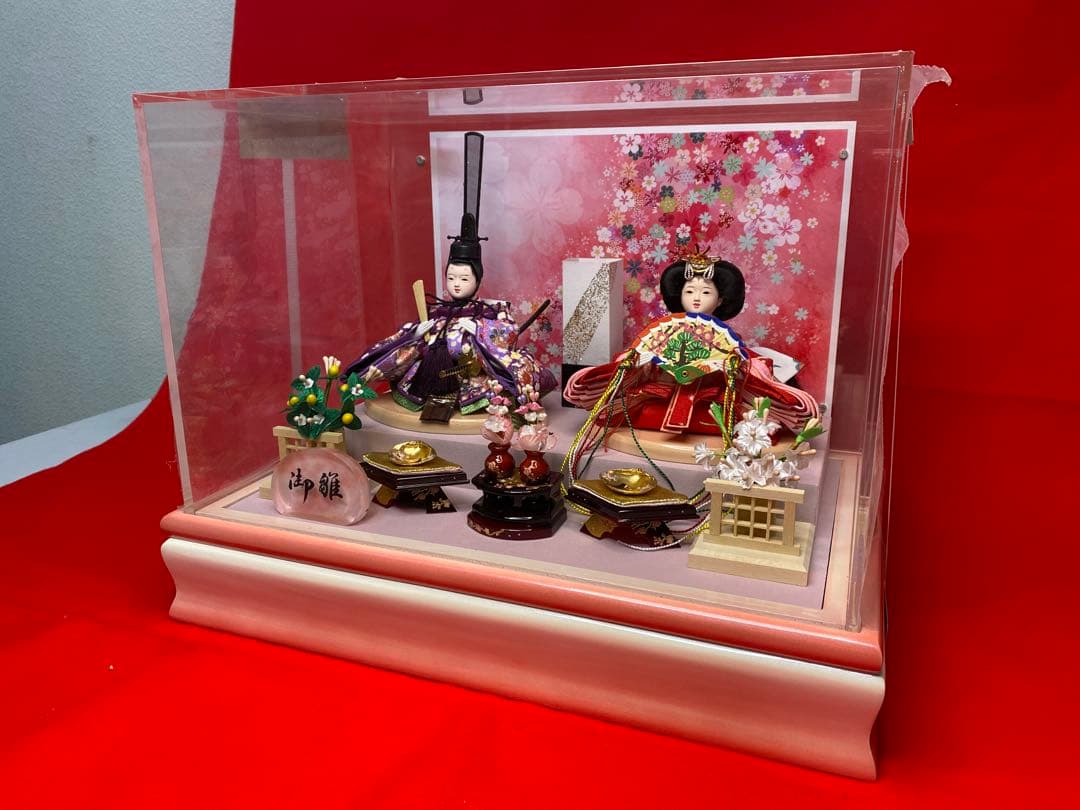 おぼこ　雛人形ガラスケース親王飾り・サイズ間口約３８×奥行約２７×高さ約２９㎝