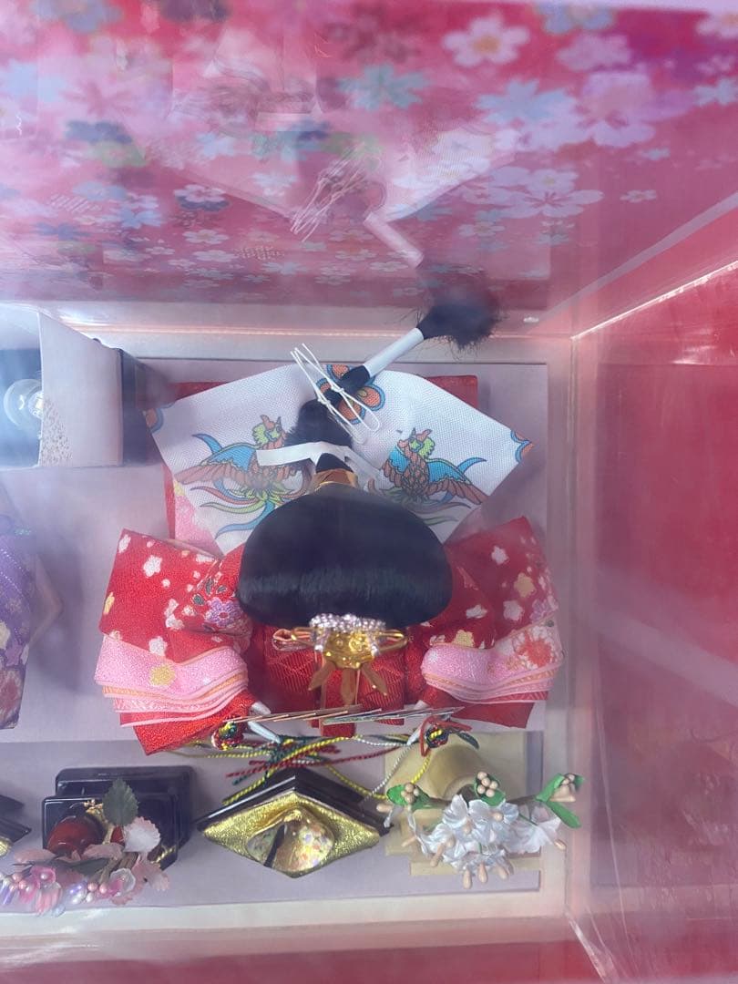 おぼこ　雛人形ガラスケース親王飾り・サイズ間口約３８×奥行約２７×高さ約２９㎝