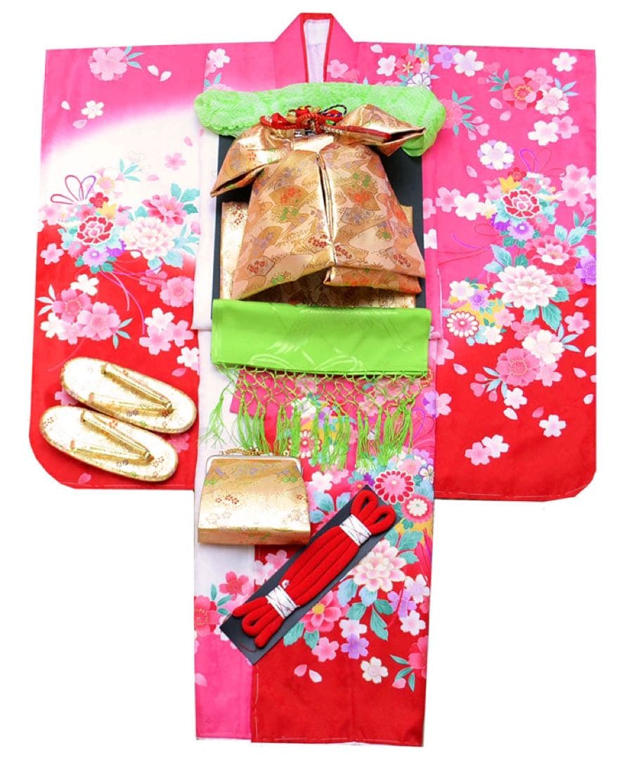 1点限り在庫処分特価　七五三 着物 7歳 女の子 着物フルセット ボカシ染め分け