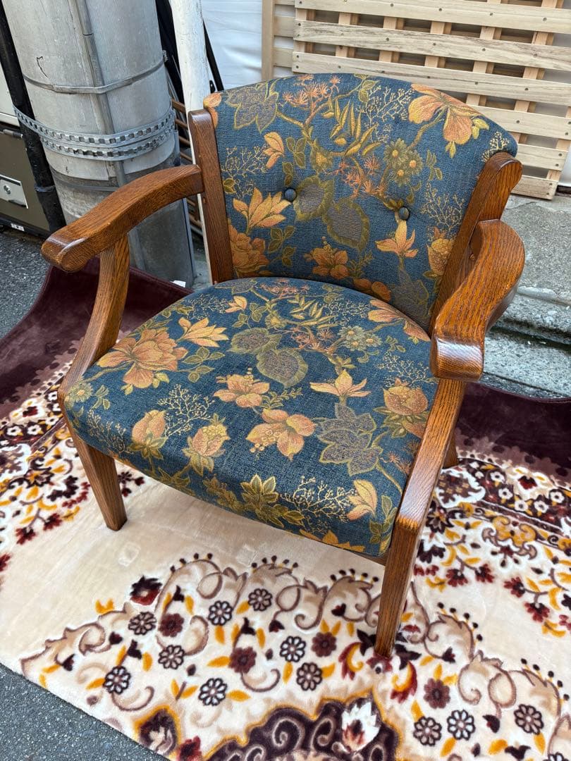 三越ブルージュ 木製 花柄 アームチェア 椅子