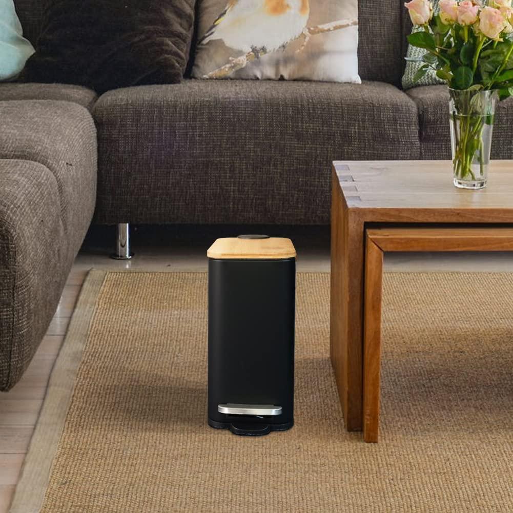 竹蓋付きエコスリムペダルゴミ箱 - 5L、耐久性と静音設計