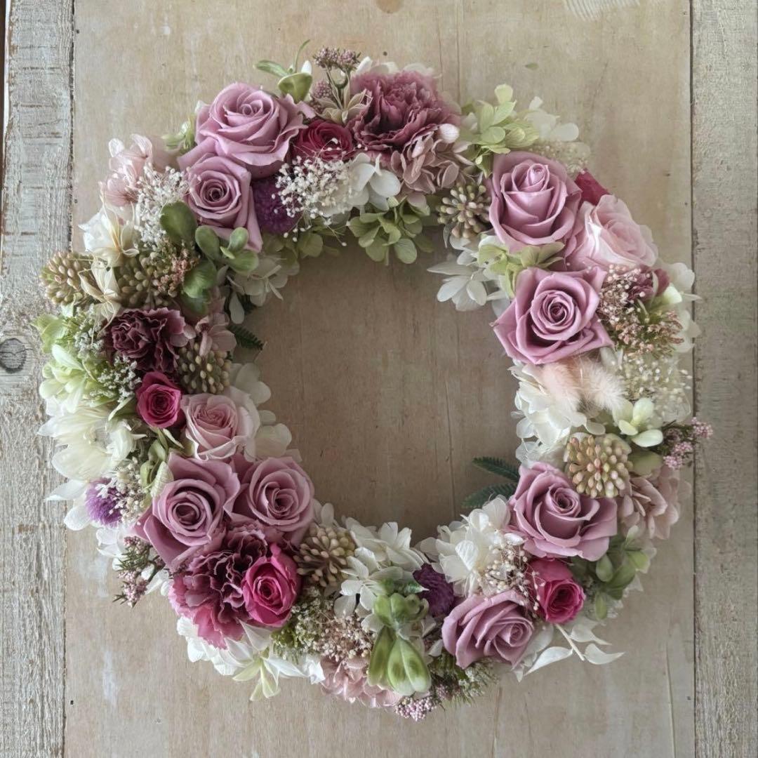プリザーブドフラワー　ローズと紫陽花のエレガントリース　大きめ27㎝