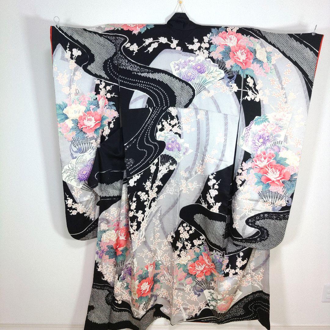 格安！！　振袖フルセット　11点　成人式　結婚式　前撮り　黒　ブラック　絞り　紫