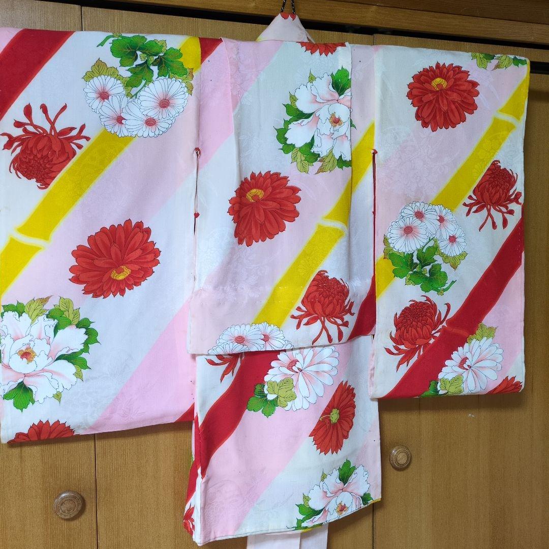 七五三３歳アンティーク着物と正絹手縫いの被布(中綿無し）