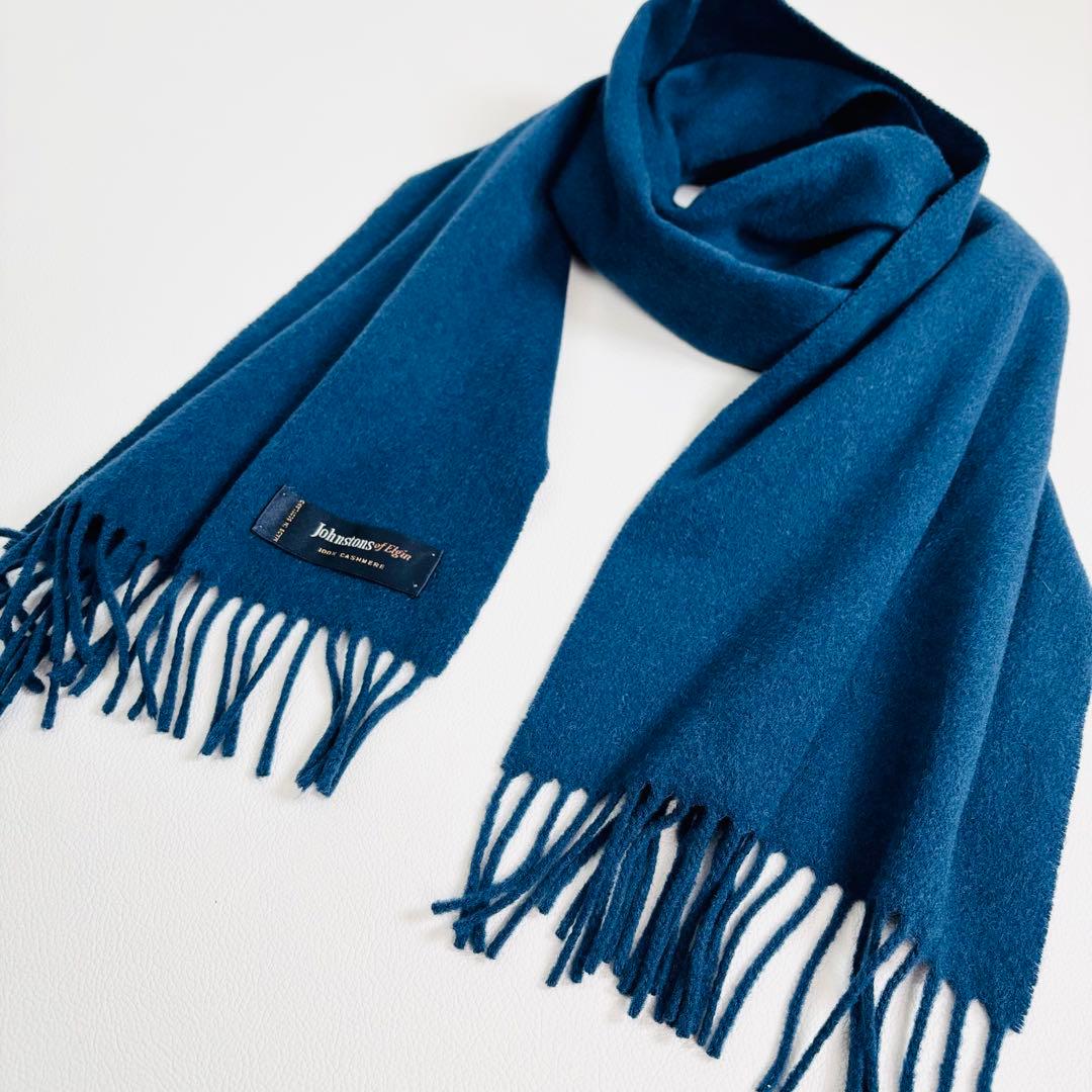 1671【美品】ジョンストンズ カシミヤ100% マフラー ネイビー