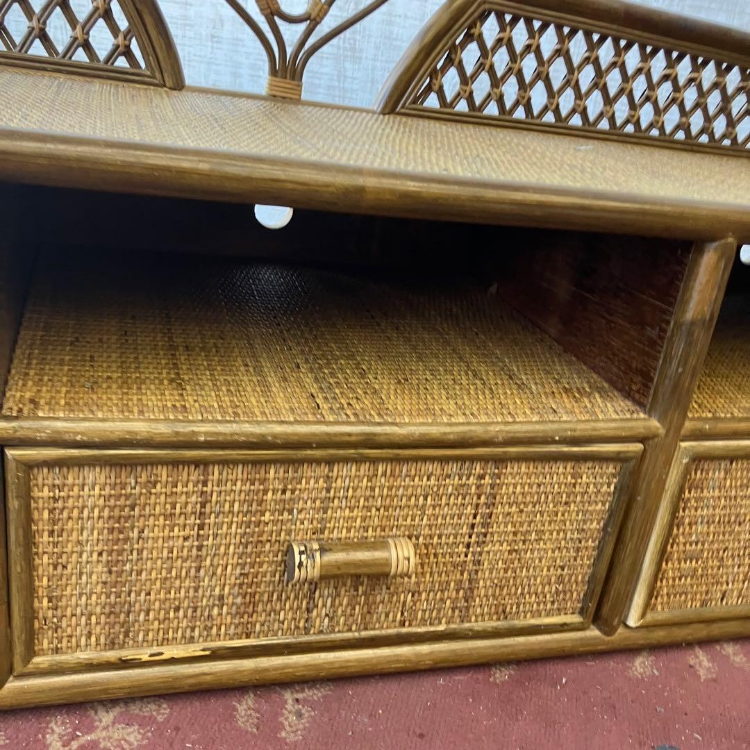 昭和レトロ 大型 ラタンサイドボード テレビ台 古家具 2段3杯 引き出し箪笥