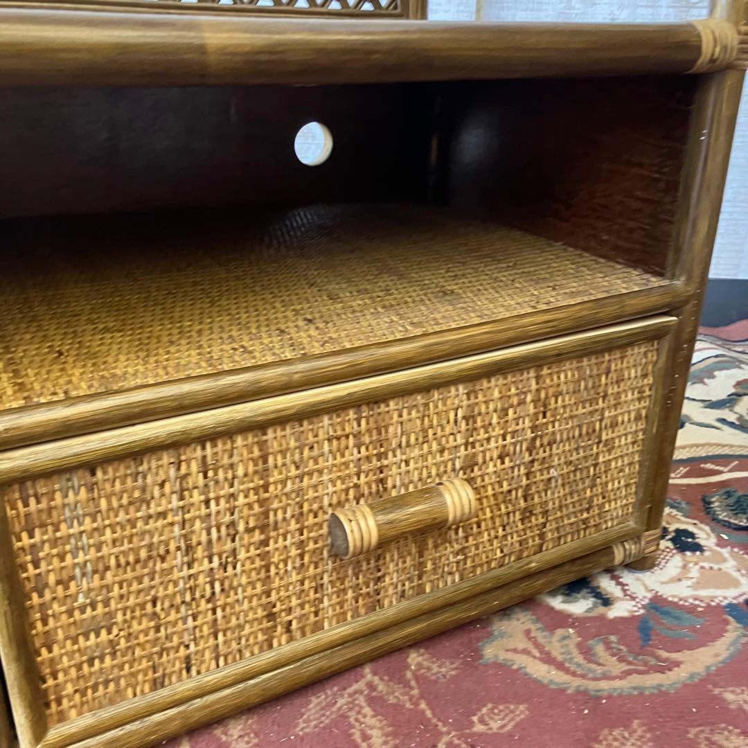 昭和レトロ 大型 ラタンサイドボード テレビ台 古家具 2段3杯 引き出し箪笥