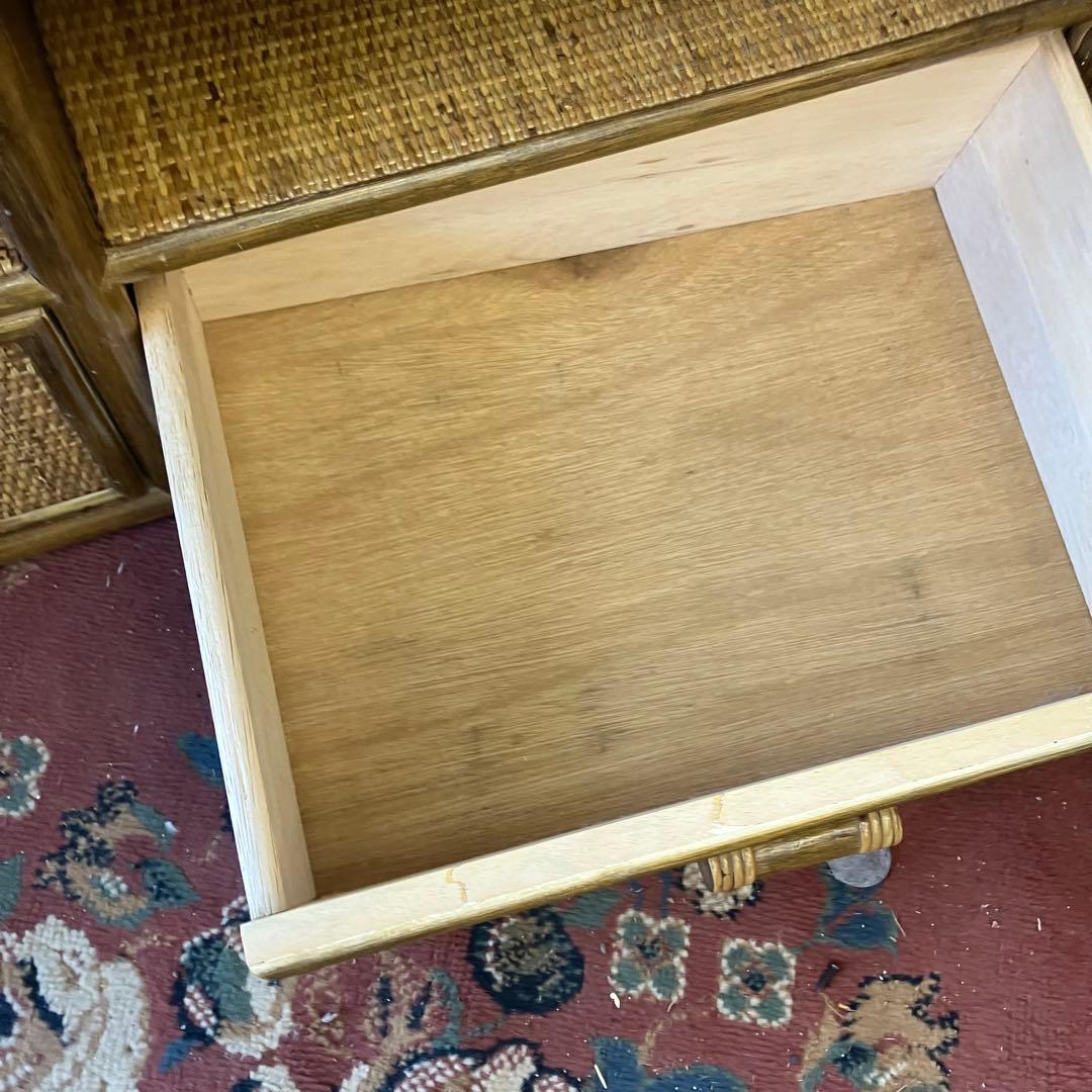 昭和レトロ 大型 ラタンサイドボード テレビ台 古家具 2段3杯 引き出し箪笥