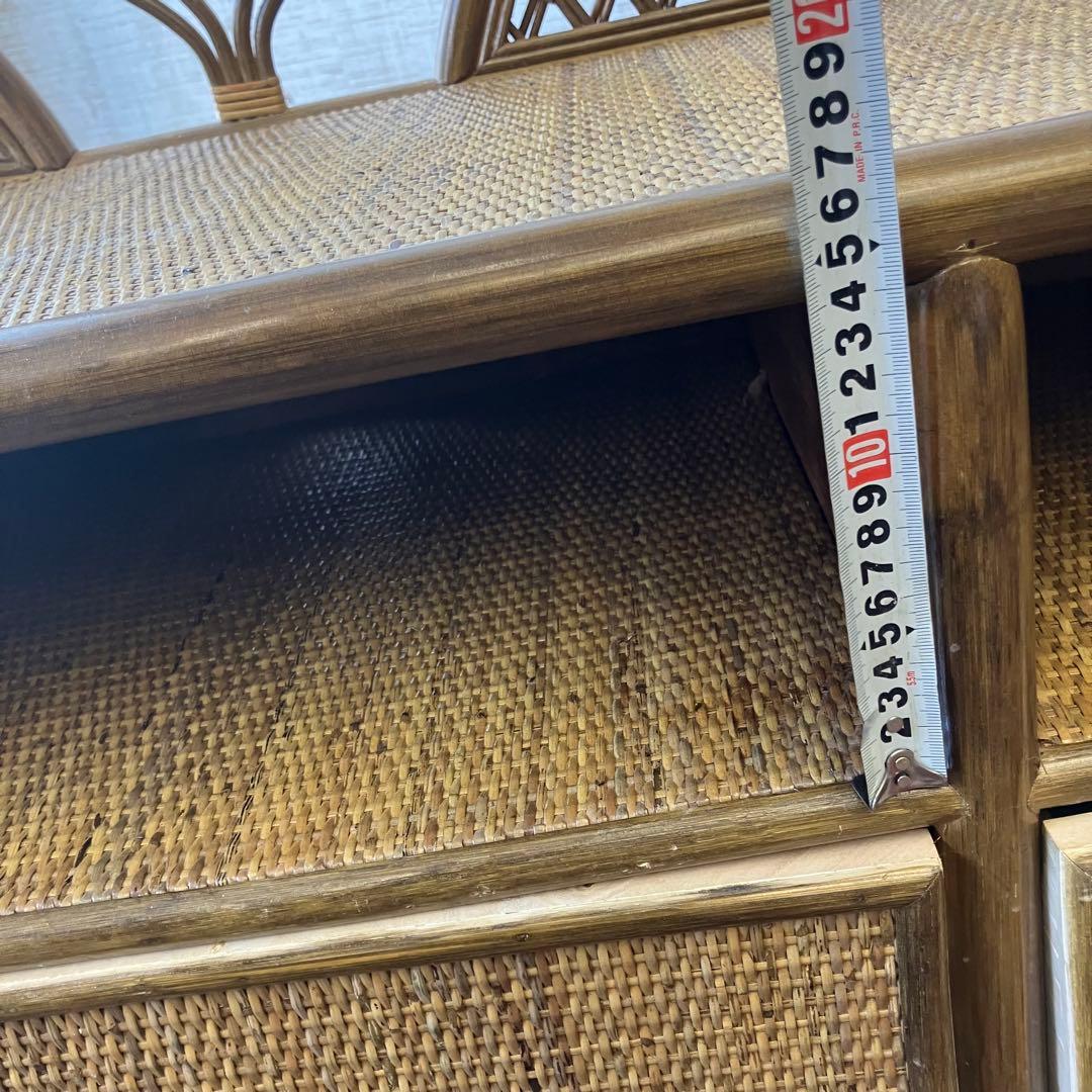 昭和レトロ 大型 ラタンサイドボード テレビ台 古家具 2段3杯 引き出し箪笥