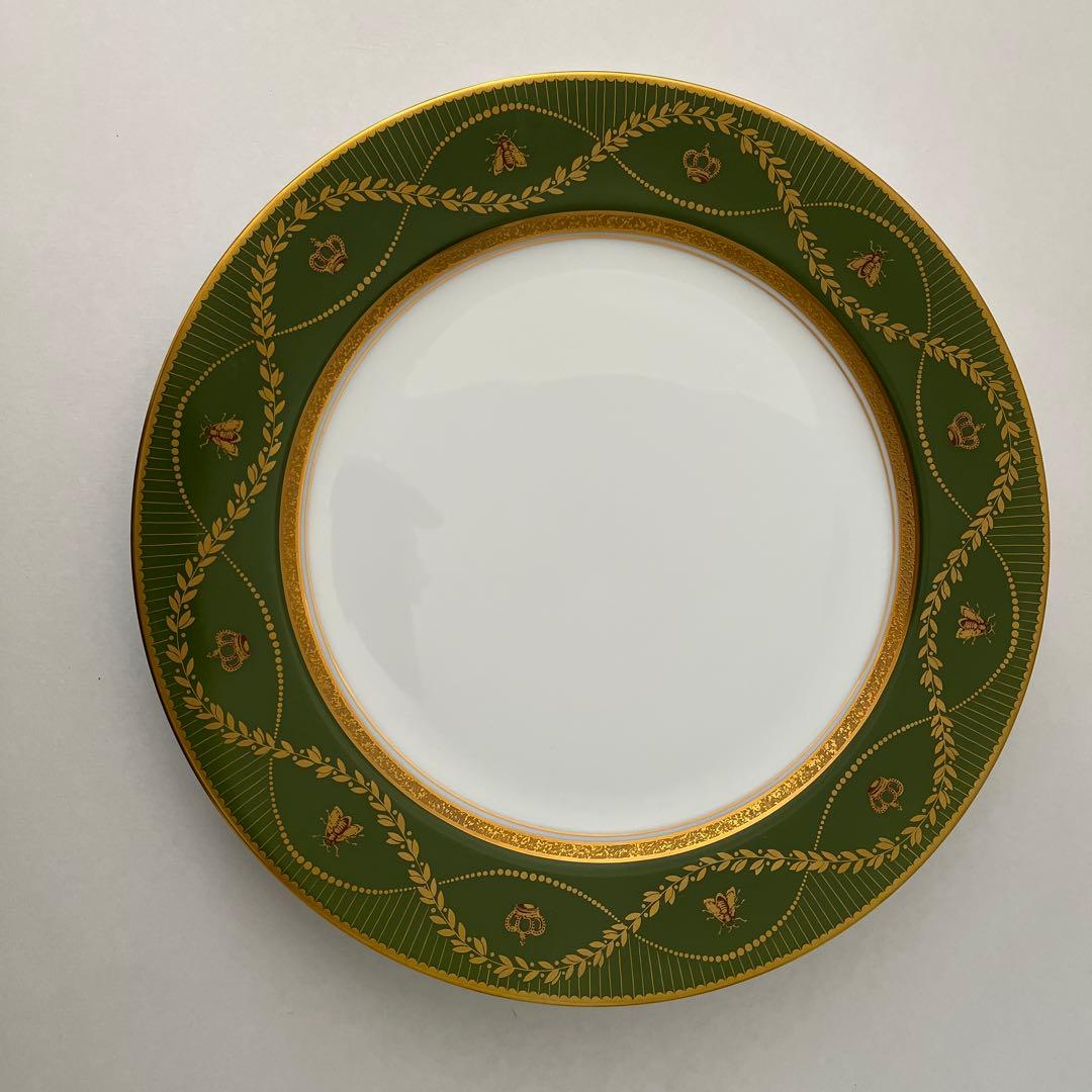 OKURA 大倉陶園　ナポレオン緑色と金のディナー皿６枚セット　レストラン様にも
