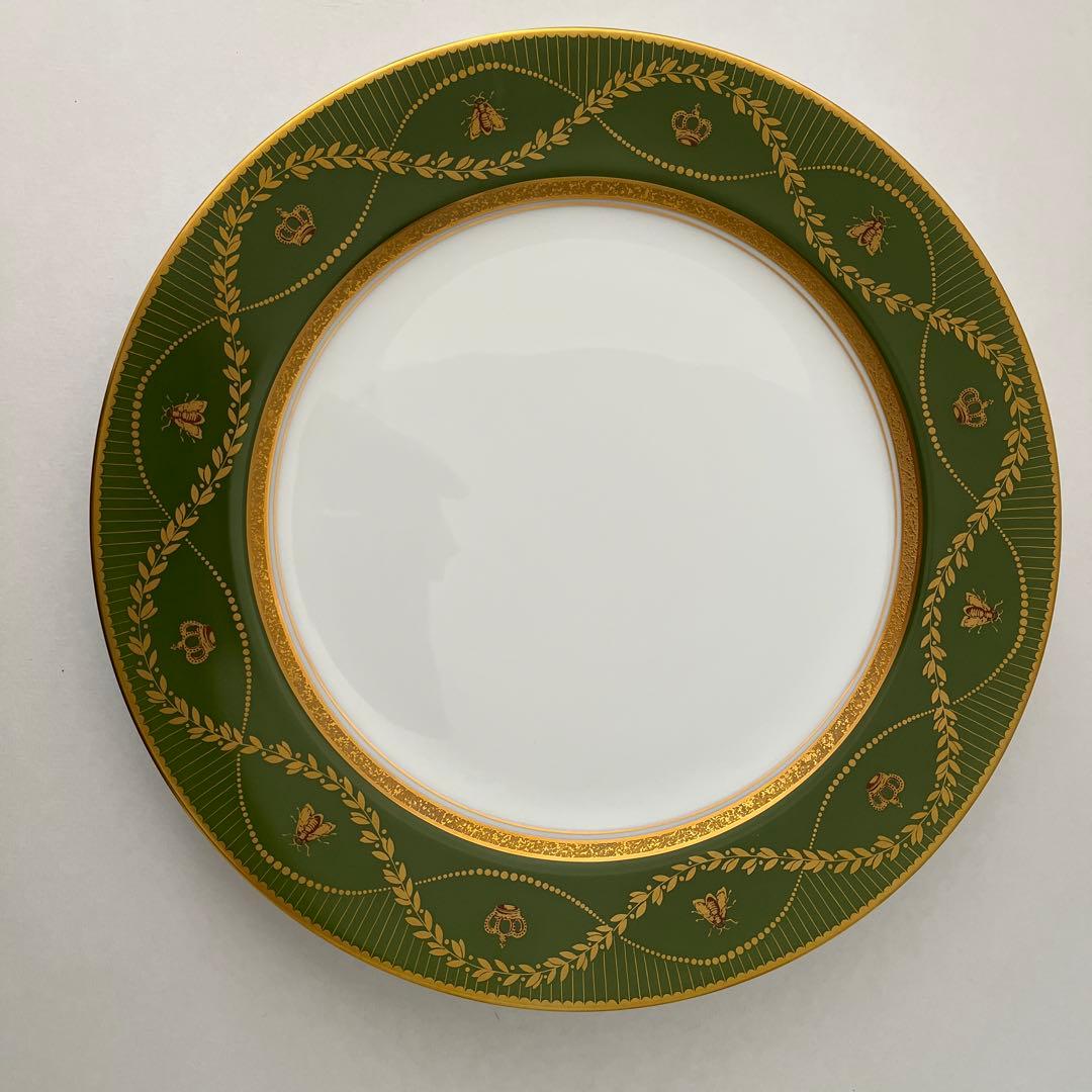 OKURA 大倉陶園　ナポレオン緑色と金のディナー皿６枚セット　レストラン様にも
