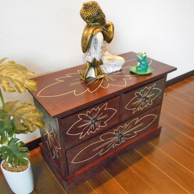 980円 値下げ品‼︎ 花柄模様 チェスト アジアン家具 バリ家具 完成品家具