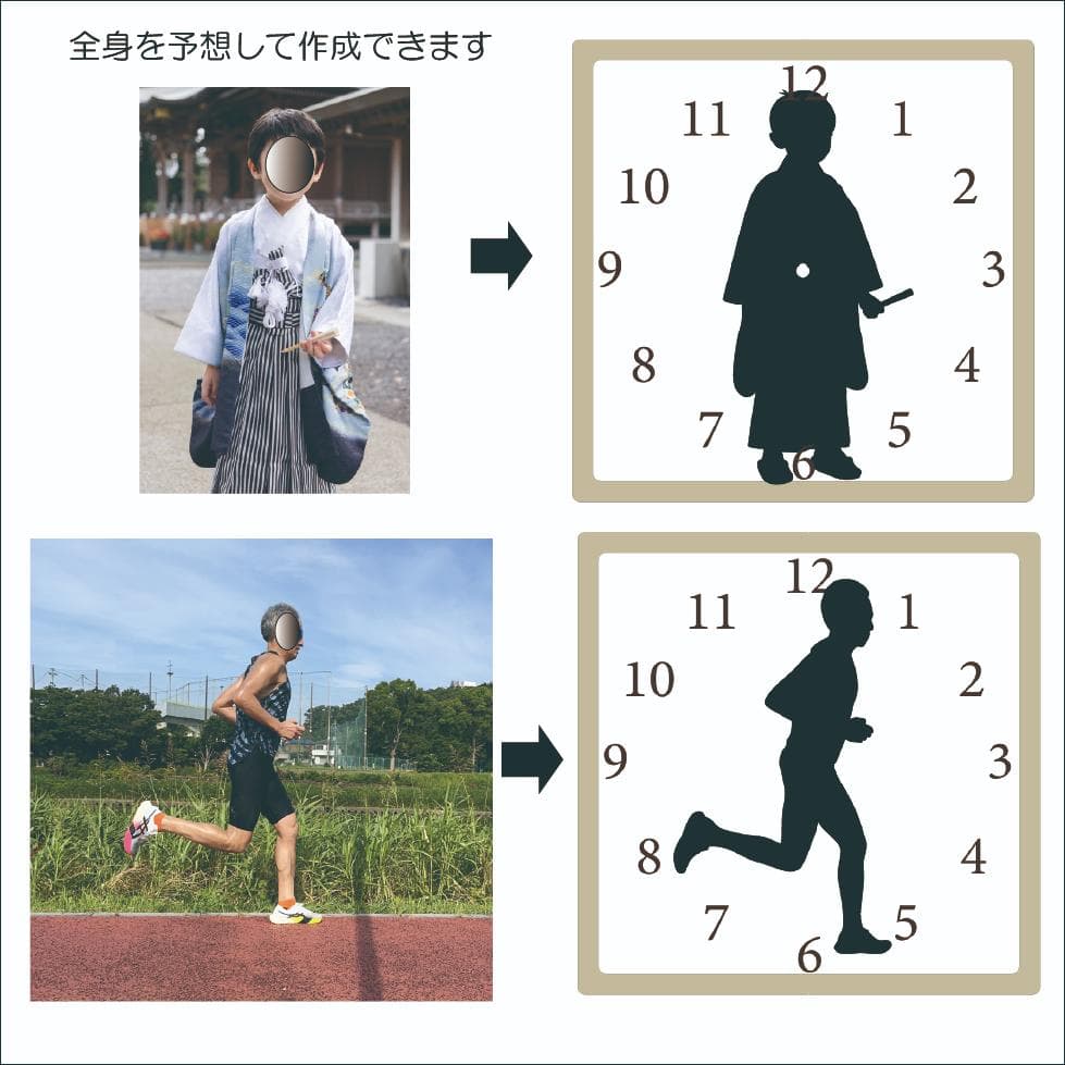 世界に一つだけの掛け時計　写真からシルエット制作　記念日・贈り物に最適