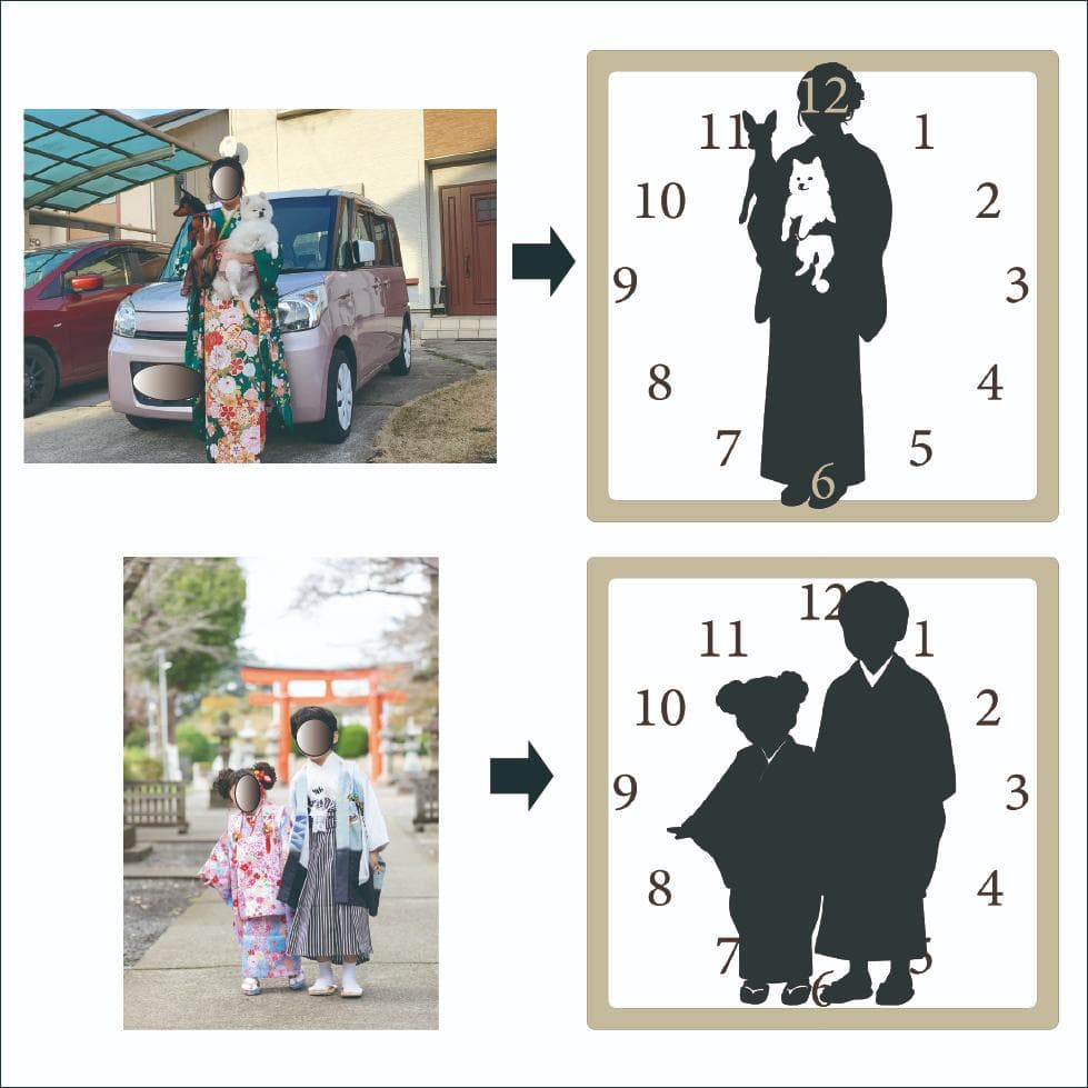 世界に一つだけの掛け時計　写真からシルエット制作　記念日・贈り物に最適