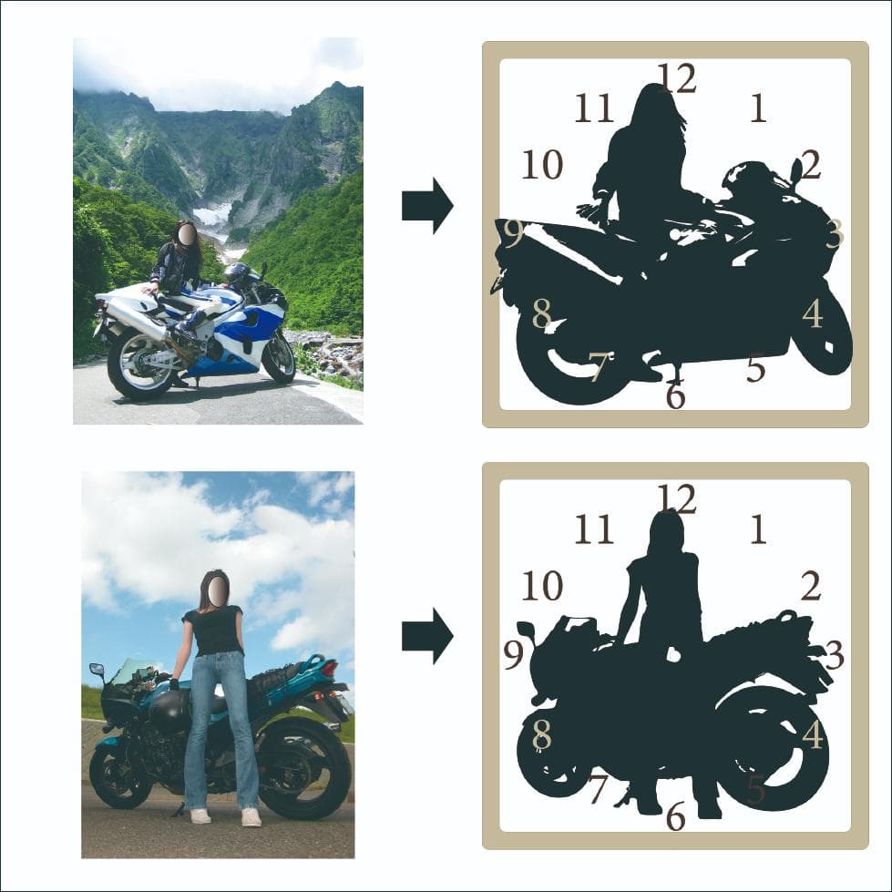 世界に一つだけの掛け時計　写真からシルエット制作　記念日・贈り物に最適