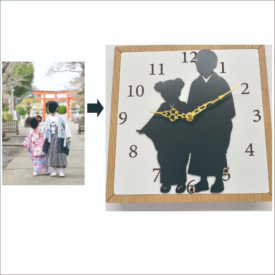 世界に一つだけの掛け時計　写真からシルエット制作　記念日・贈り物に最適
