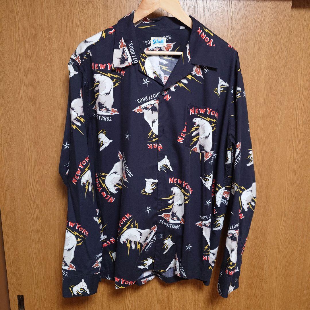 Schott XL 長袖 シャツ レーヨン 総柄