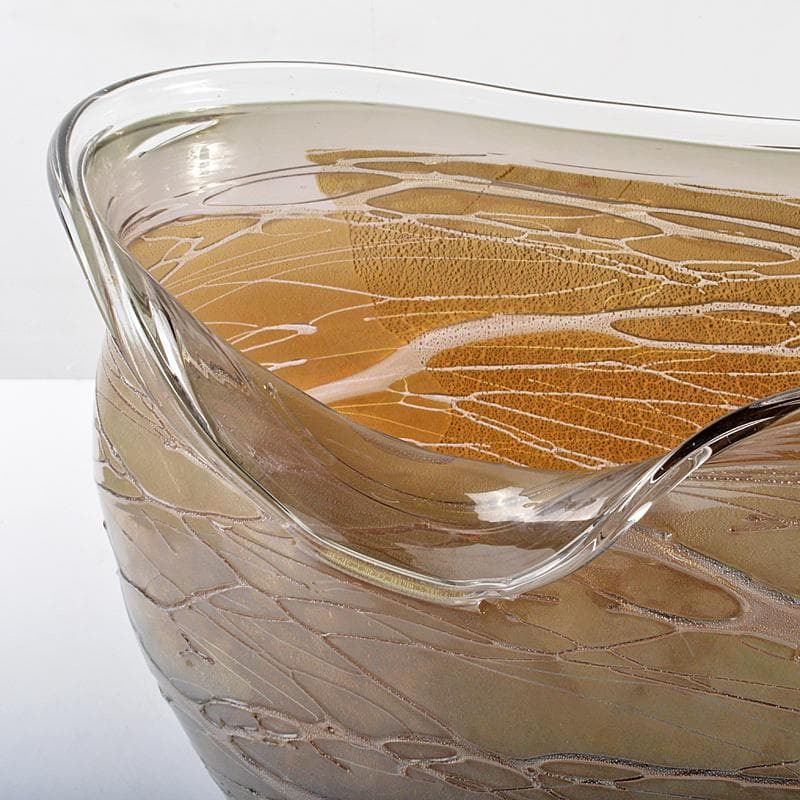 マロン富山ガラス作家安田泰三作　花器　「さざなみ」　共箱　M　R5860B