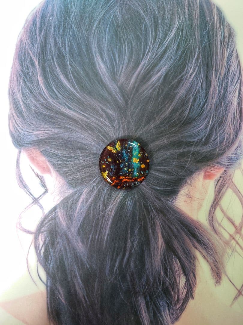 レジン　猫　ヘアゴム　ブローチ　ポニーフック　No.362