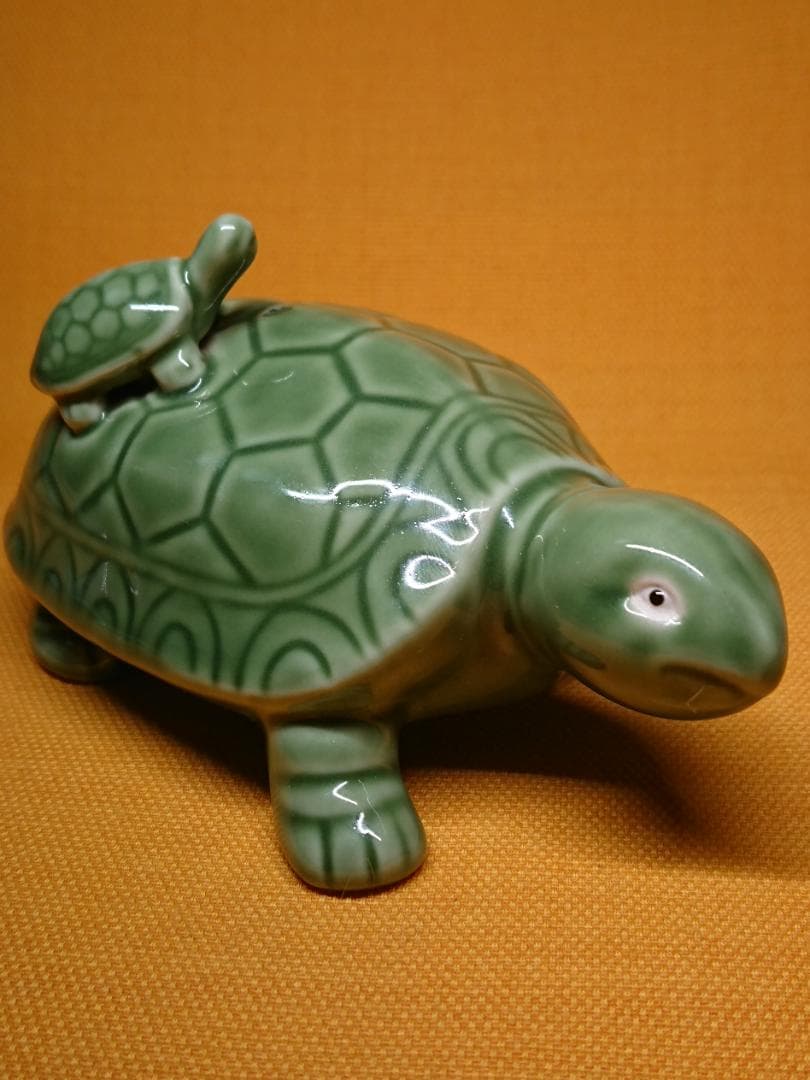 カメ　亀　亀の親子　陶器　オブジェ　置物　インテリア　工芸品　美術品　A1399