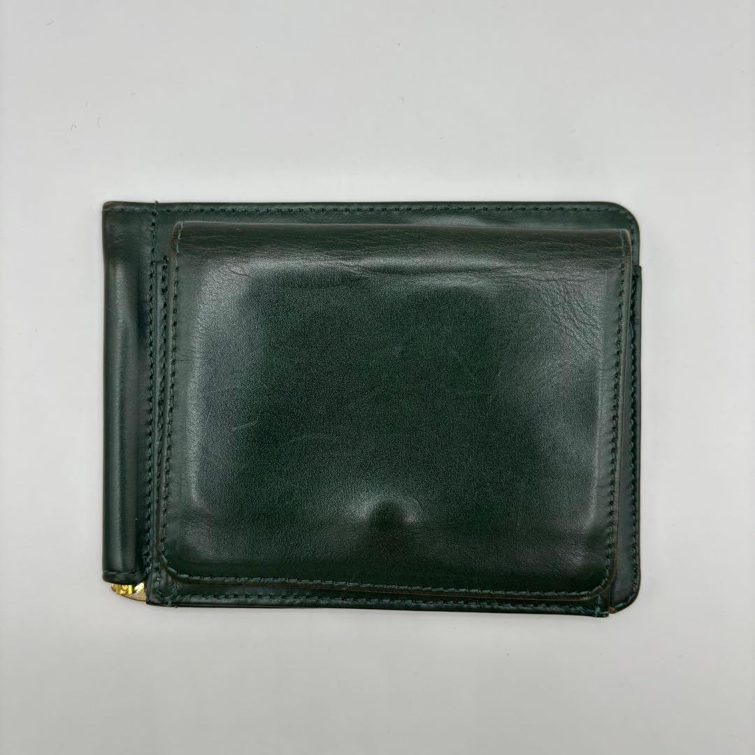 GLEN 二つ折り財布　マネークリップ　グリーン　レザー　財布　革