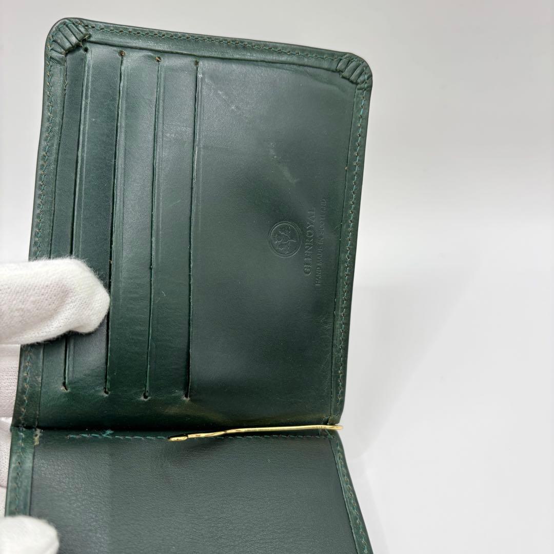 GLEN 二つ折り財布　マネークリップ　グリーン　レザー　財布　革