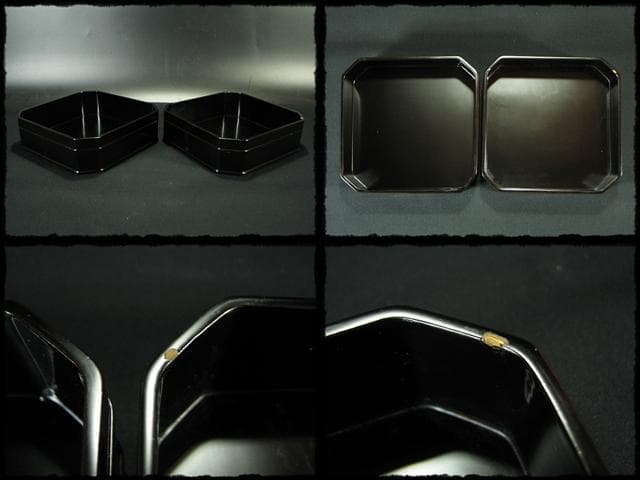 京塗名工 岡田 表寛 利休形 縁高 黒真塗 五重 菓子器 茶道具 共箱 g1